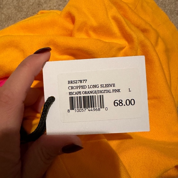 NWT BANDIER ALL ACCESS LONG SLEEVE CROP TOP ORANGE WITH PINK STRIPE - Picture 7 of 7